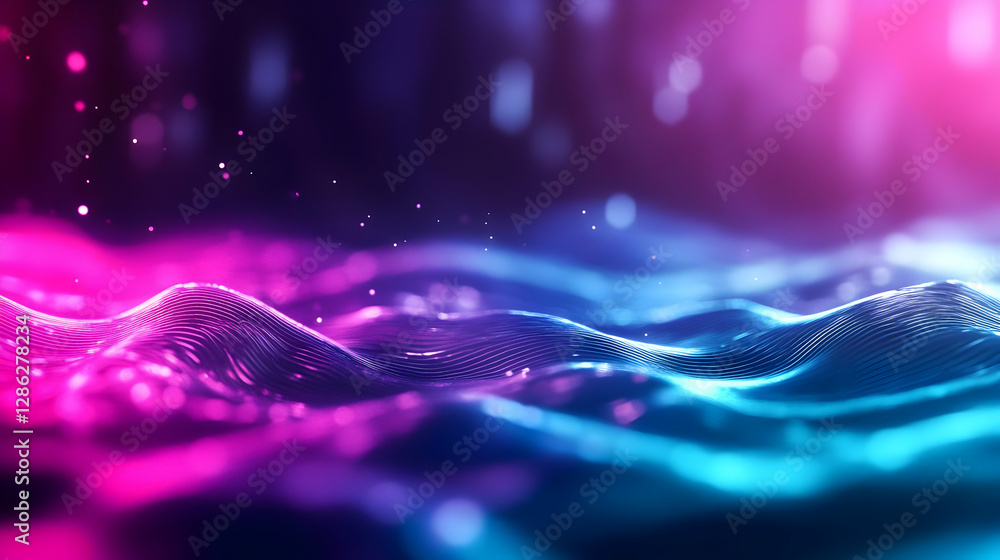 Poster a mesmerizing blend of colorful waves illuminated by vibrant lights, creating a dreamlike atmosphere