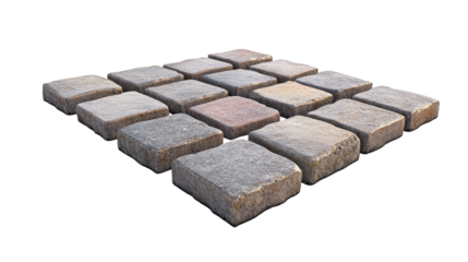 Gray cobblestone pattern with red accent stone on transparent background