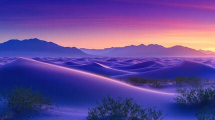 Fototapeta premium Desert Dunes Landscape at Sunset with Purple and Orange Sky