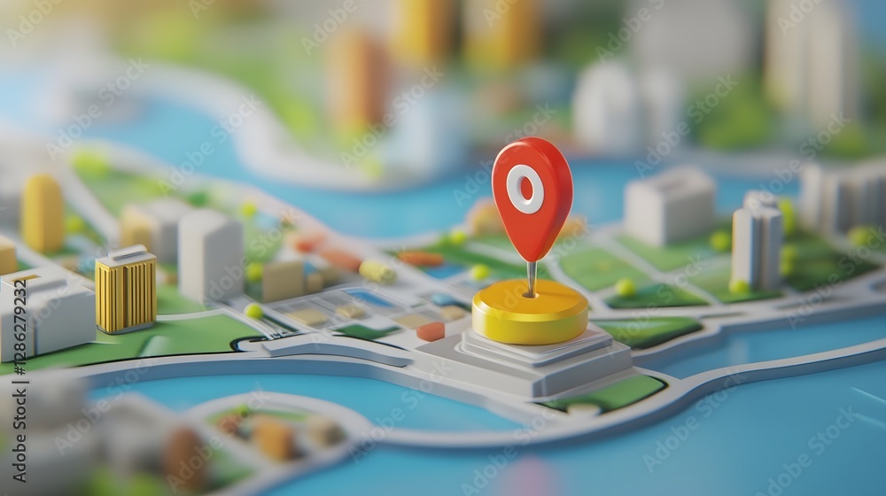 Aufkleber overhead aerial view of a bustling city map with gps navigation markers highlighting the urban infra