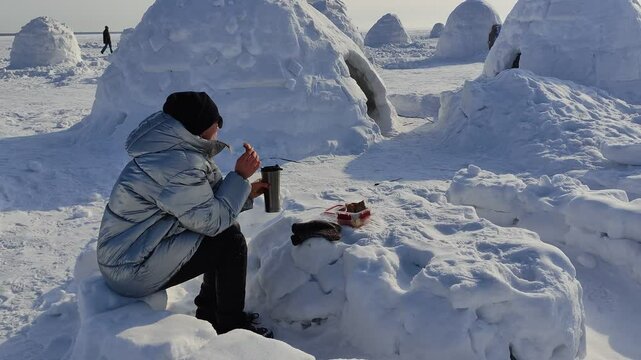 Abstract Landscape - Eskimo City. Snow igloo house in winter.