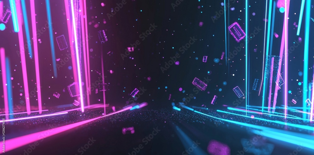 Poster during the night, an abstract timelapse captures a high-speed car's light trail in a 3d rendering. t