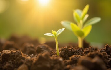 Growing green seedling development in nature's warm glow