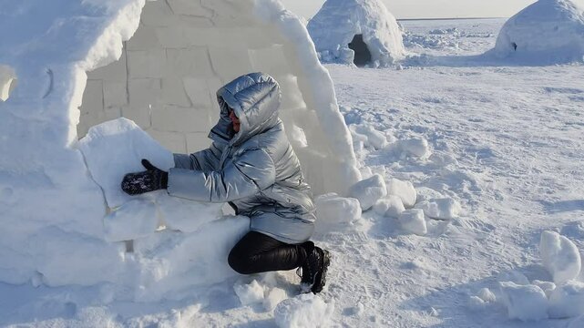 Abstract Landscape - Eskimo City. Snow igloo house in winter.