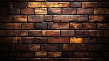 Obraz premium A detailed close-up of a textured brick wall illuminated by soft light, highlighting the unique patterns and colors of the bricks.