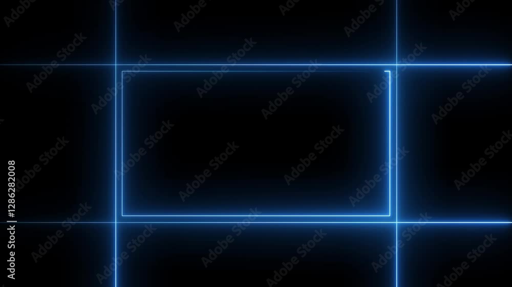 Poster glowing neon blue color square rectangle picture frame animation icon. rectangular frame in seamless
