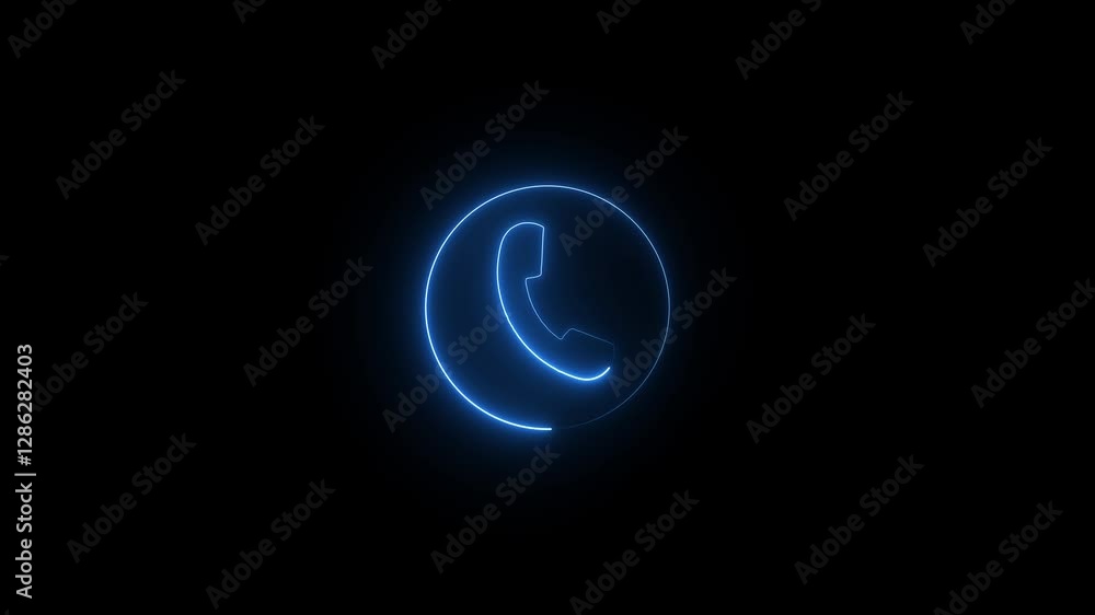 Poster glowing neon calling icon animation on black background. incoming call icon animation. alpha channel