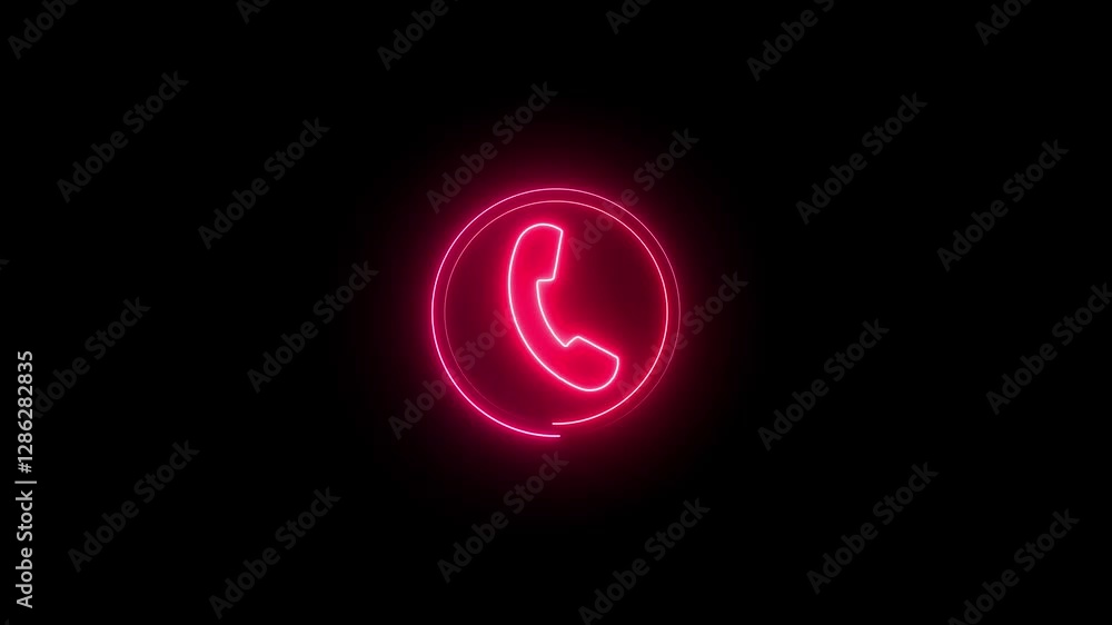 Poster glowing neon calling icon animation on black background. incoming call icon animation. alpha channel