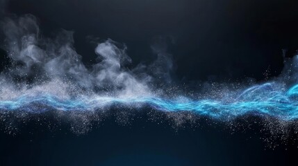 Obraz premium Blue Energy Wave Cosmic Dust Flow - Abstract cosmic energy, flowing blue wave, dark background, particles, motion, ethereal. Symbolizing power, technology, nature, mystery, and innovation