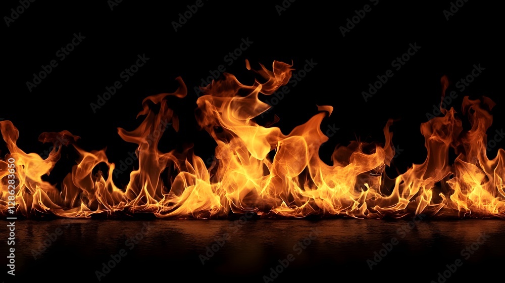 Poster raging flames blazing in a dramatic and fiery background with glowing embers intense heat and a powe