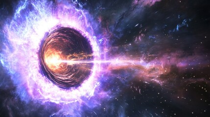 Obraz premium A massive wormhole within a nebula pulses with energy, revealing a hidden star system