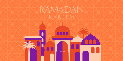 Ramadan Kareem Eid Mubarak greeting card, poster, social media banner cover design template modern geometric style, graphic print