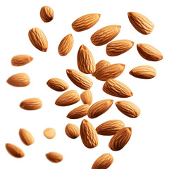 almonds falling  on transparent background