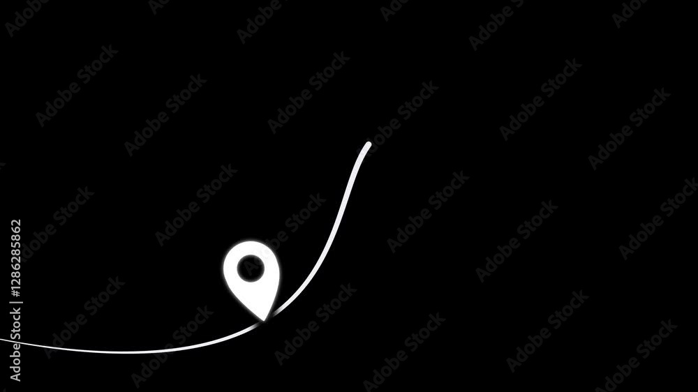 Poster location signal icon. directional location pointer icon. measuring distance length dotted line anima