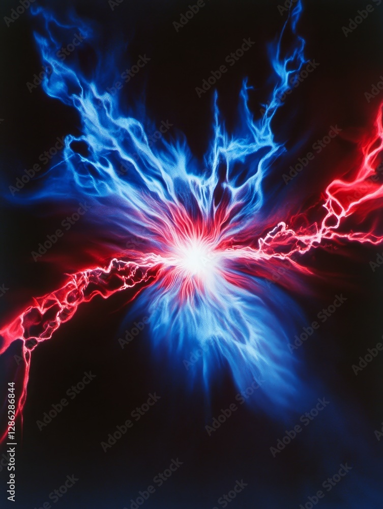 Aufkleber clash of energies - abstract depicting a vibrant collision of red and blue energy, creating a visual