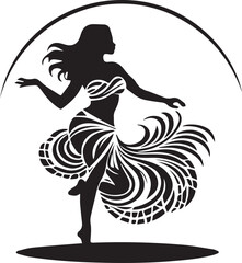 A black and white logo type Hula Dancer silhouette design - Traditional Hawaiian Dance silhouette design