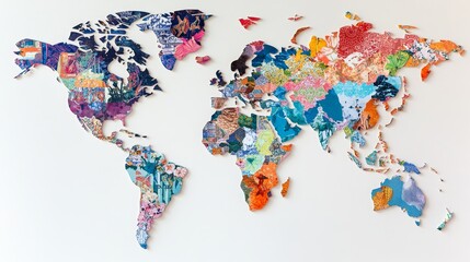 Colorful World Map Collage - A vibrant collage world map, showcasing diverse textures and colors. Perfect for travel, geography, or global themes