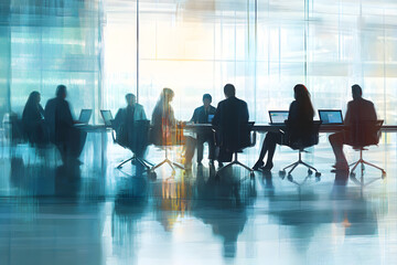 Obraz premium Abstract blur image of Business people walking at modern hallway with bokeh for background usage