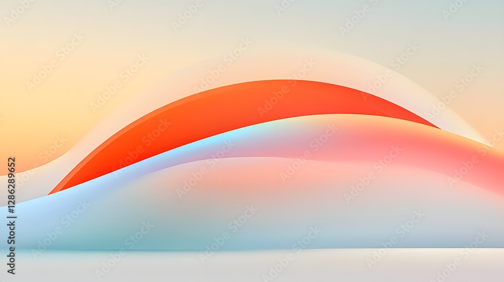 Poster abstract composition of soft curves and gradients in gentle hues