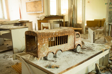 Rusty toys in an abandoned kindergarten within the Chernobyl exclusion zone