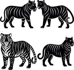 Black Tiger Silhouette Vector Icon Crisp & Detailed.