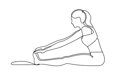Oneline drawing of woman seated forward bend yoga pose