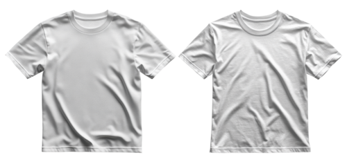 Plain white t shirts displayed on transparency background, showcasing different styles and textures