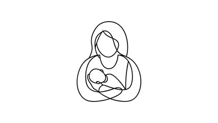 Motherhood, Infant, Love, Care, OneLine Art, Minimalist, Baby, Woman, Embrace, Family