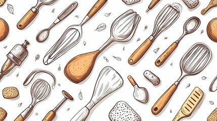 A Collection Of Various Kitchen Utensils And Baking Tools