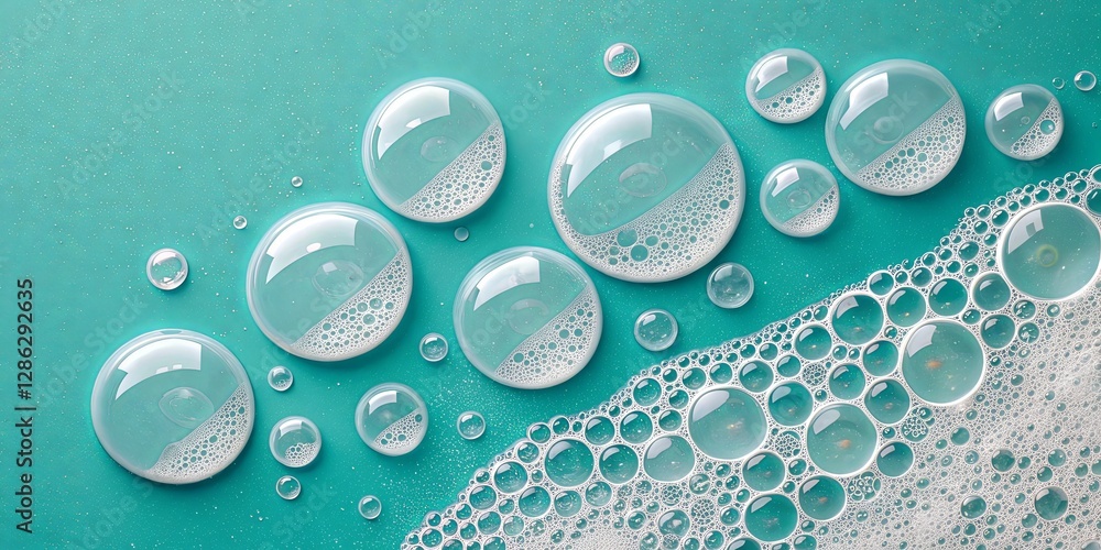 Poster a blue background with bubbles of different sizes