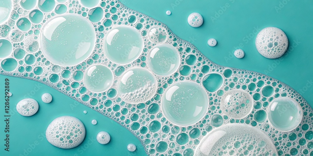 Poster a blue background with a line of bubbles