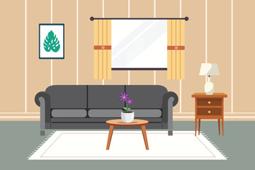  Living room interior concept. Colored flat vector illustration isolated