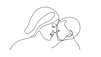 Mothers Love OneLine Drawing of Tender Maternal Bond