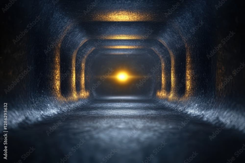 Poster a mysterious tunnel illuminated by a distant light, evoking a sense of intrigue and anticipation in 