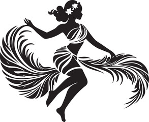 A black and white logo type Hula Dancer silhouette design - Traditional Hawaiian Dance silhouette design