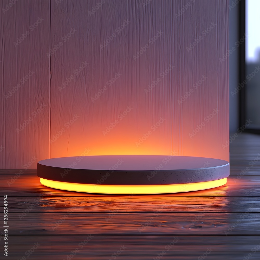 Poster glowing circular table with minimalist gradient background for product presentation