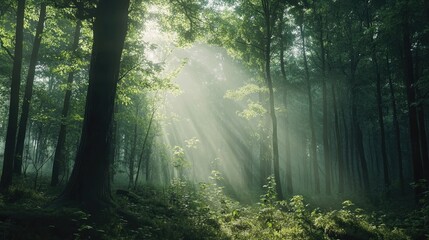 Sunbeams Illuminating a Mystical Forest