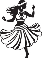 A black and white logo type Hula Dancer silhouette design - Traditional Hawaiian Dance silhouette design