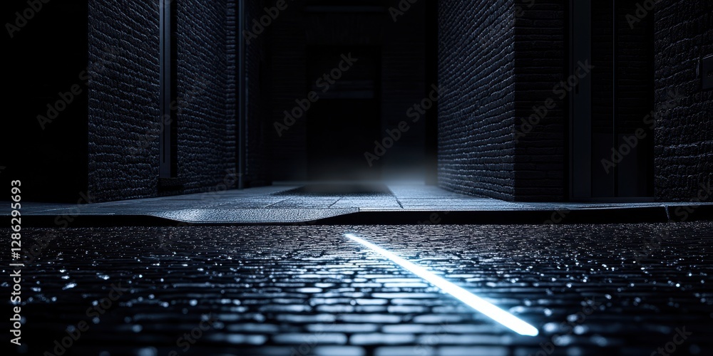 Poster a soft light illuminates a rustic brick floor, casting gentle shadows and creating a warm, inviting 