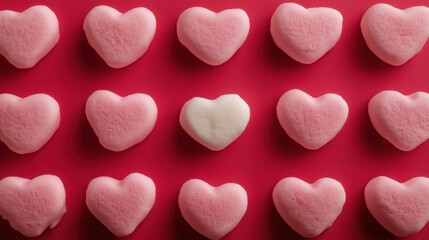 Obraz premium Beautiful heart-shaped marshmallows with a soft pink center