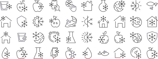 Items by Snowflakes Line Icon Bundle. Outline Signs for Graphic and Web Design, Apps, Adverts, Various Cards