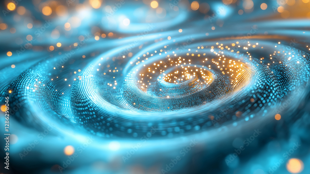 Poster swirling blue and orange light patterns create mesmerizing effect