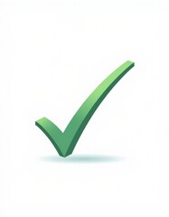 Green checkmark icon on white, minimalist flat design, copy space, studio lighting