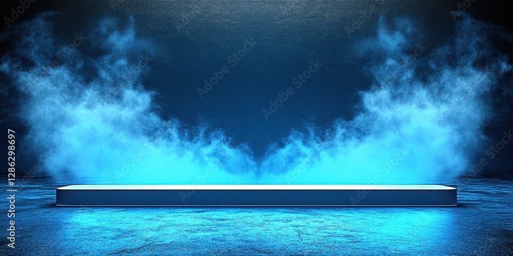 Poster a box on the floor emits blue smoke, creating an intriguing visual effect that captures attention an