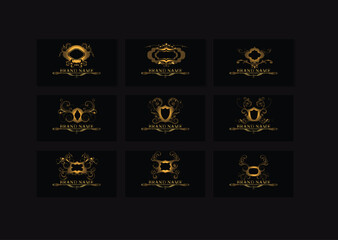 Elegant Luxury Logo Set – Premium Gold and Black Branding Symbols for Fashion, Hotels, Jewelry, and Elite Company Identity – Vector Design for Adobe Stock