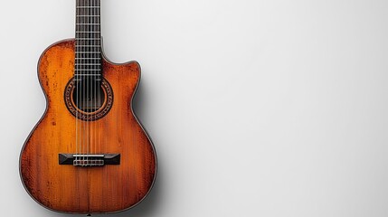 Beautiful wooden acoustic guitar on display.