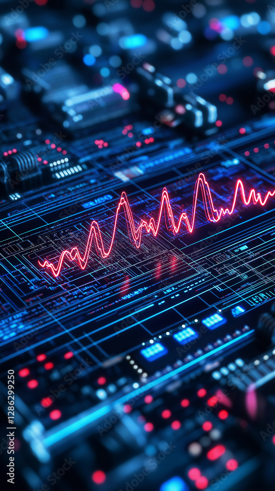 Poster digital circuit board with heartbeat signal visualization