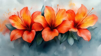 Obraz premium Watercolor orange hibiscus bouquet