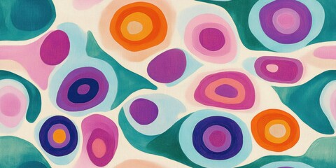 A vibrant abstract painting featuring an array of colorful circles and dots, showcasing dynamic patterns and an energetic design.