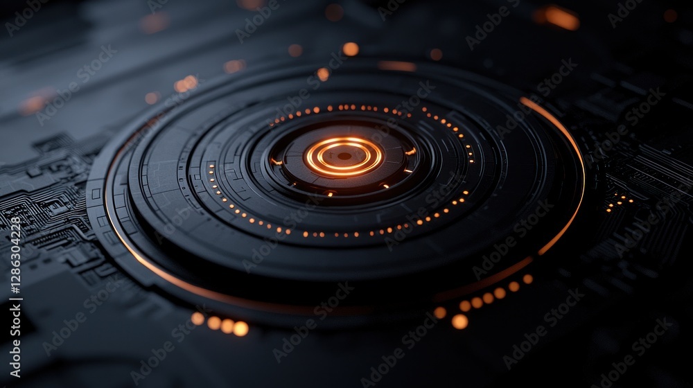 Canvas Prints futuristic technology design featuring intricate circular patterns and glowing orange accents